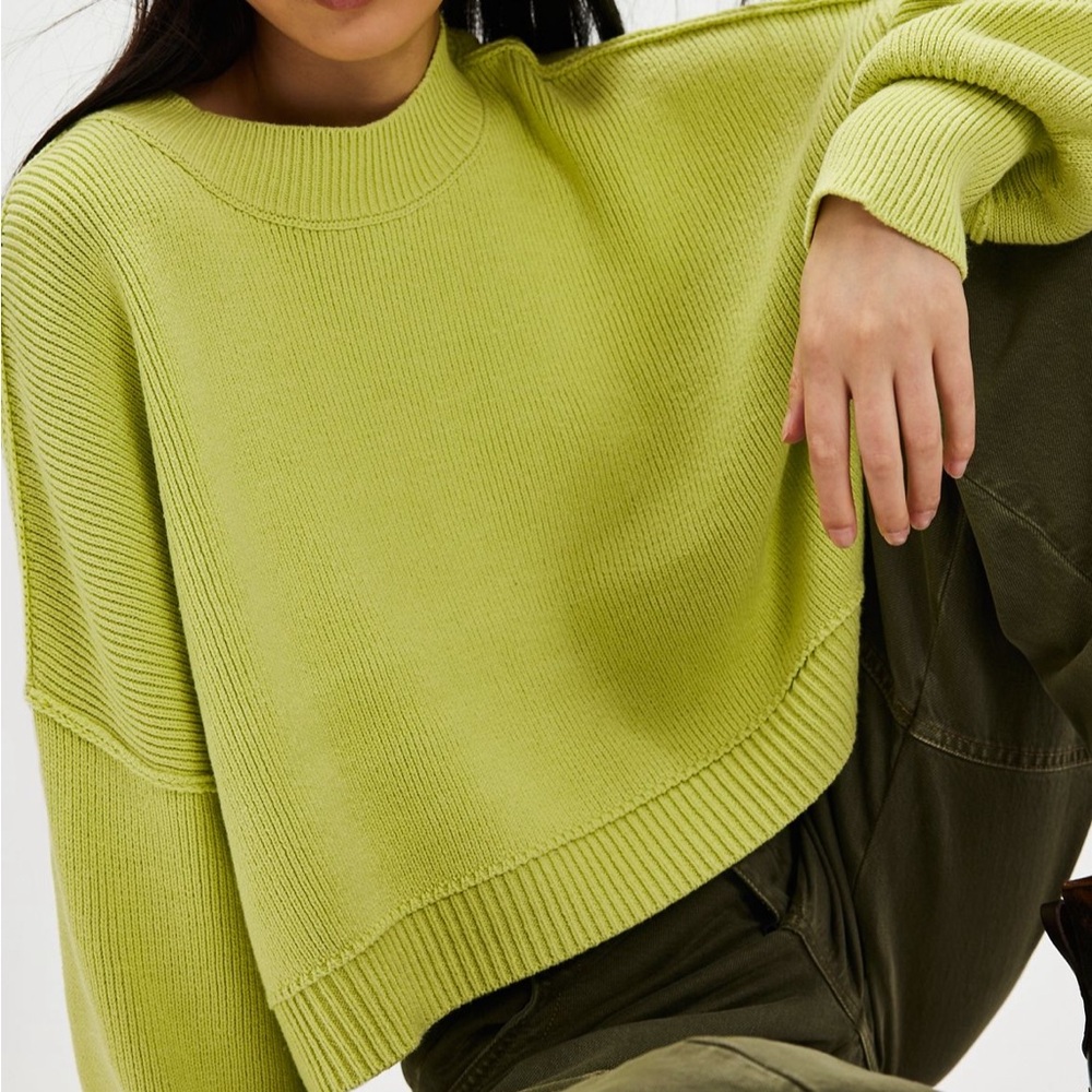 Free People Lime Green Crew Neck Sweater